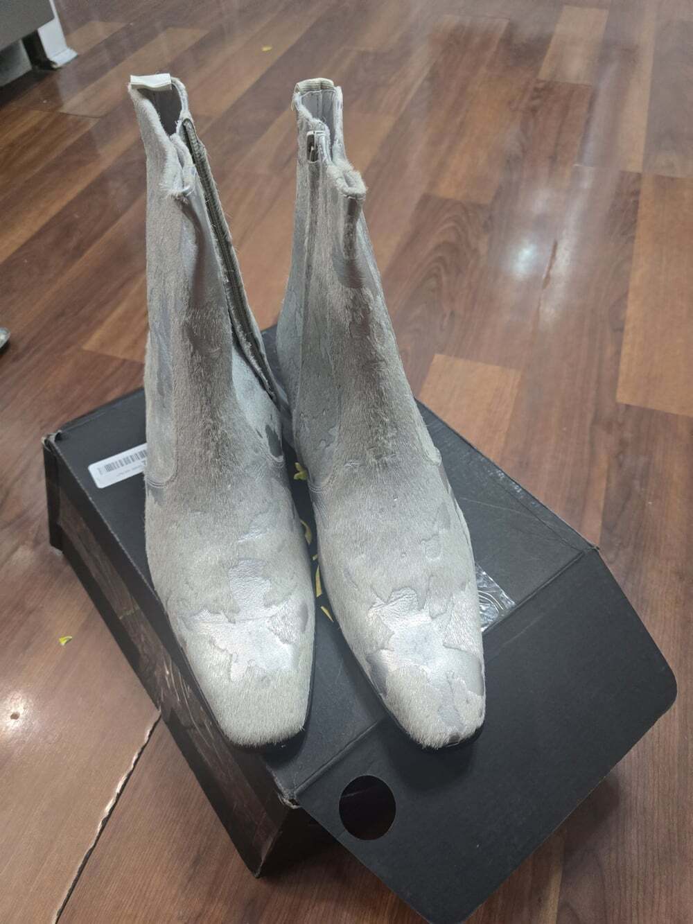 OSSTONE Silver Leather Chelsea Horse Hair Dress Boots Zipper-up MEN Retro READ - Picture 3 of 12